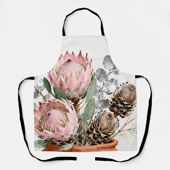 Watercolor Protea Eucalyptus Arrangement Apron (Front)