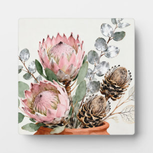 Watercolor Protea Eucalyptus Arrangement Plaque
