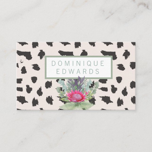 Watercolor Protea Floral Chic Modern Business Card (Front)