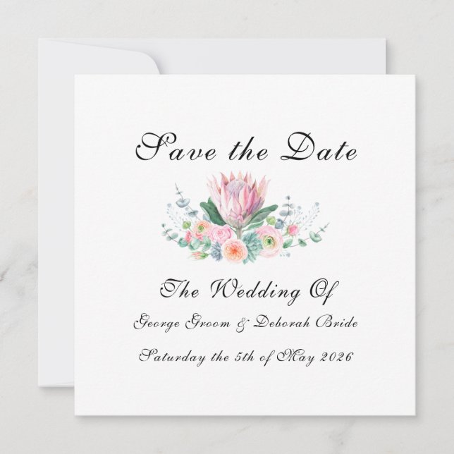 Watercolor Protea Save The Date Card (Front)