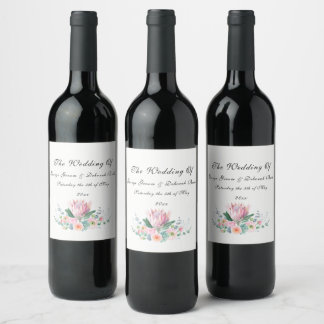 Watercolor Protea Wedding Wine Label
