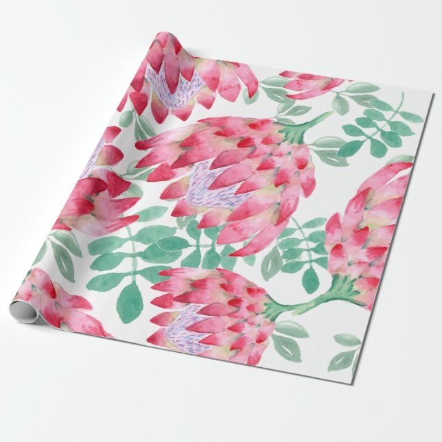 Watercolor Protea Wrapping Paper (Unrolled)
