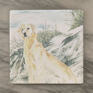 Watercolor Proud Golden Retriever Dog Stone Coaster