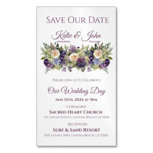 Watercolor Pruple Bouquet-Wedding Save the Date-  Magnetic Business Card