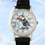 Watercolor Puffin Bird   Monogram Wildlife Animals Watch<br><div class="desc">This lovely watercolor Puffin decorates a fun watch for anyone who adores wildlife. Add a monogram and it will become an artsy personalised gift for the bird lover.</div>