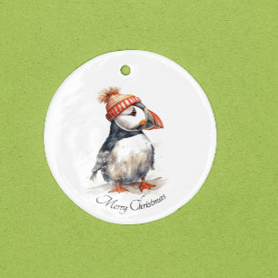 Watercolor Puffin Holiday Memory Ceramic Tree Decoration