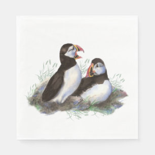 Watercolor Puffin Ocean Bird Family  Wildlife Napkin