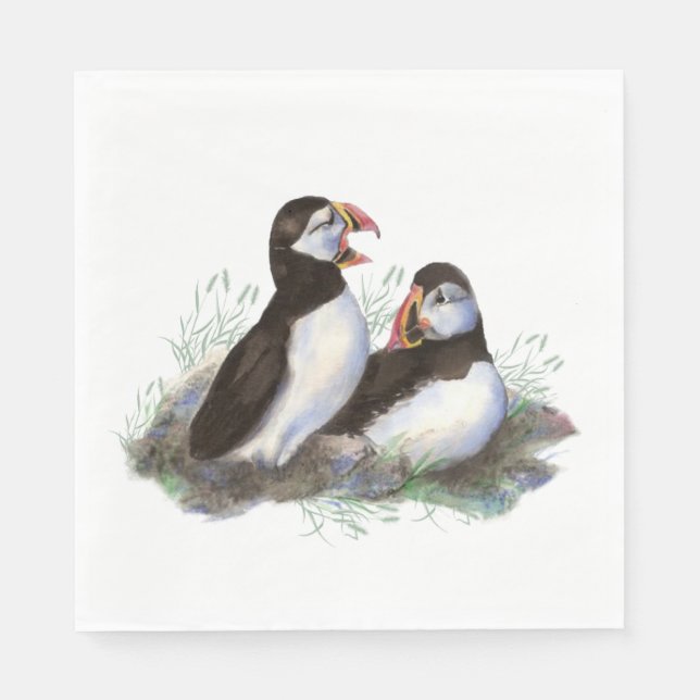 Watercolor Puffin Ocean Bird Family  Wildlife Napkin (Front)