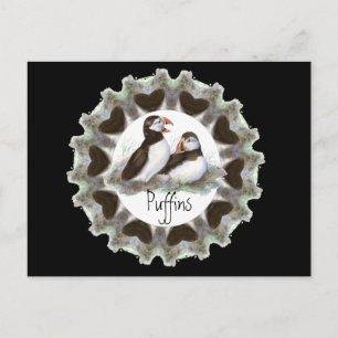 Watercolor Puffins with Hearts for Puffin Fans Postcard