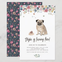 Watercolor Pug Dog Birthday Party Invitation