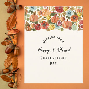 Watercolor Pumpkin and Citrus Thanksgiving Postcard