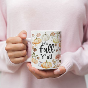 Watercolor Pumpkin and Fall Leaves Coffee Mug