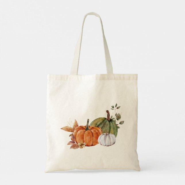 Watercolor Pumpkin and Fall Leaves  Tote Bag (Back)