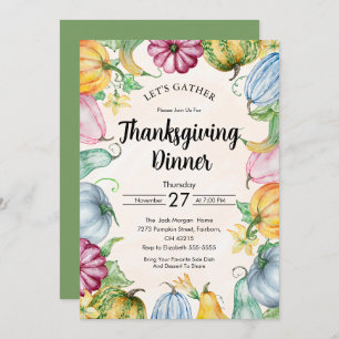 Watercolor Pumpkin and leaves Thanksgiving Dinner  Invitation