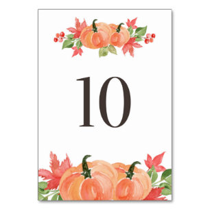Watercolor Pumpkin and Maple Leaf Swags Table 10 Number