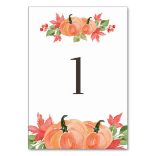 Watercolor Pumpkin and Maple Leaf Swags Table 1 Number