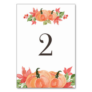 Watercolor Pumpkin and Maple Leaf Swags Table 2 Number