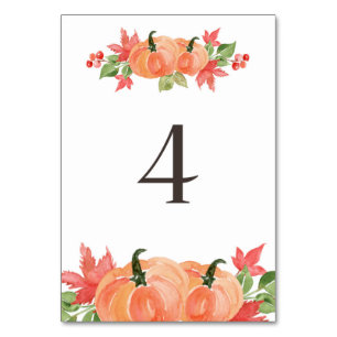 Watercolor Pumpkin and Maple Leaf Swags Table 4 Number