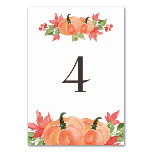 Watercolor Pumpkin and Maple Leaf Swags Table 4 Number (Front)