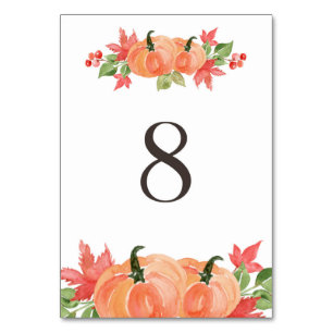 Watercolor Pumpkin and Maple Leaf Swags Table 8 Number