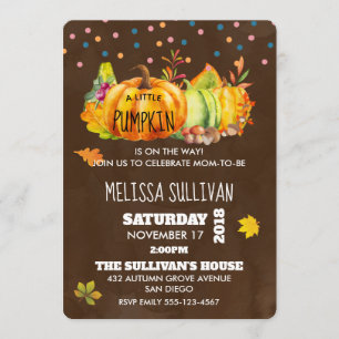 Watercolor Pumpkin and Seasonal Fall leaves Invitation
