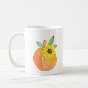 Watercolor Pumpkin and Sunflower Coffee Mug