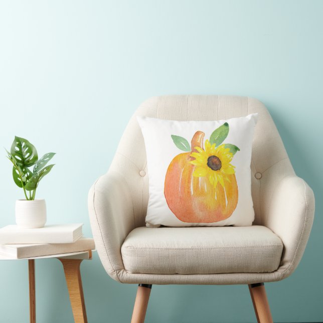 Watercolor Pumpkin and Sunflower Cushion (Chair)