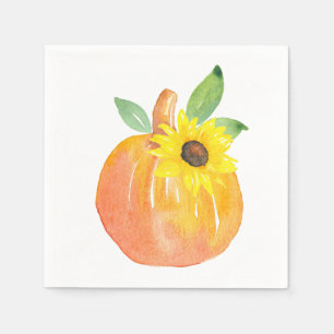 Watercolor Pumpkin and Sunflower Napkin