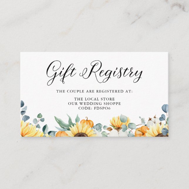 Watercolor Pumpkin and Sunflower Wedding Registry Enclosure Card (Front)