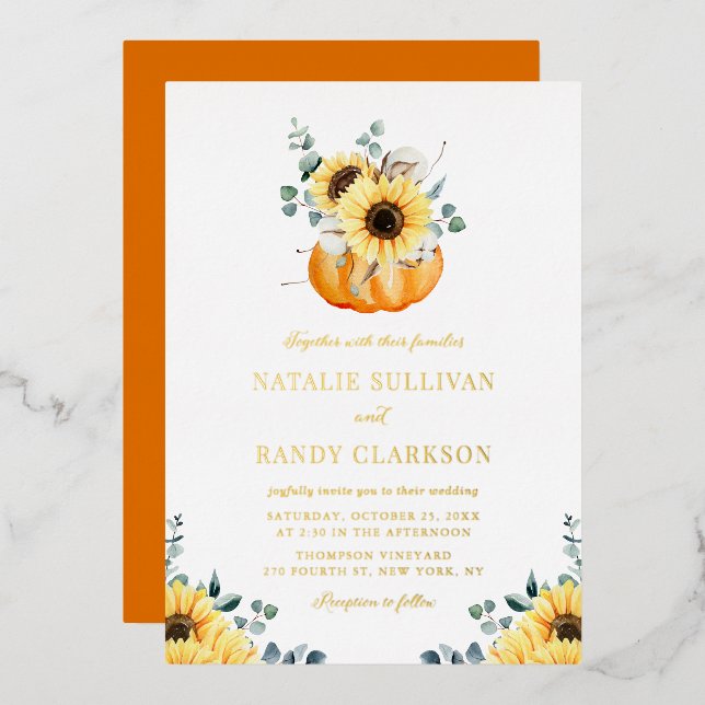Watercolor Pumpkin and Sunflowers Fall Wedding (Front/Back)