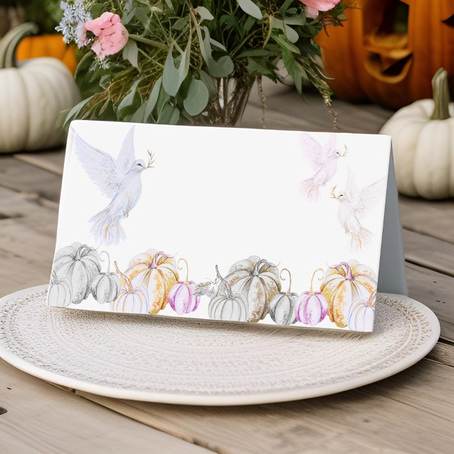 Watercolor Pumpkin and White Dove Thanksgiving Place Card (Creator Uploaded)