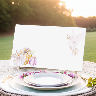 Watercolor Pumpkin and White Dove Thanksgiving Place Card