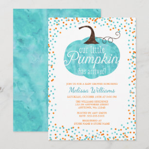Watercolor Pumpkin Arrived Fall Boy Baby Shower Invitation