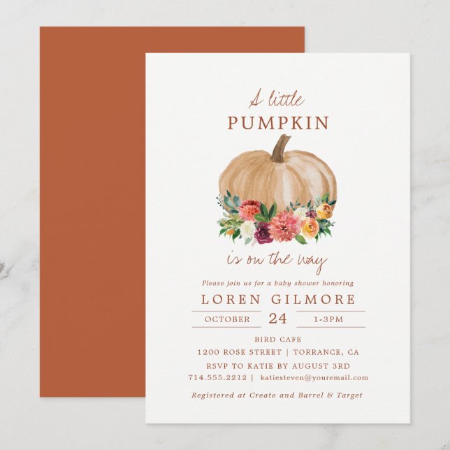 Watercolor Pumpkin Autumn Baby Shower Invitation (Front/Back)