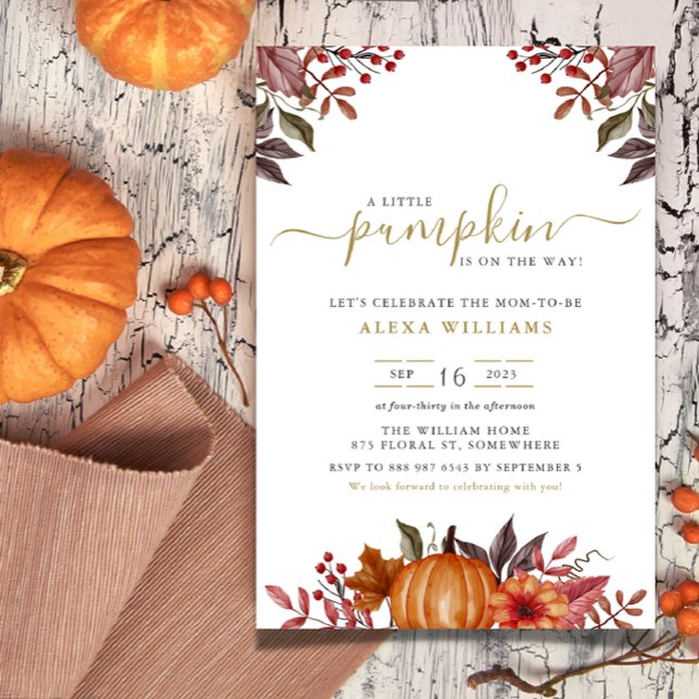 watercolor pumpkin autumn fall leaf's baby shower invitation (Creator Uploaded)