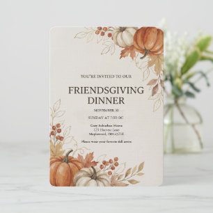 Watercolor Pumpkin Autumn Friendsgiving Dinner Invitation