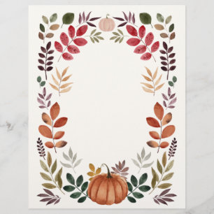 Watercolor Pumpkin & Autumn Leaves Custom Letterhead
