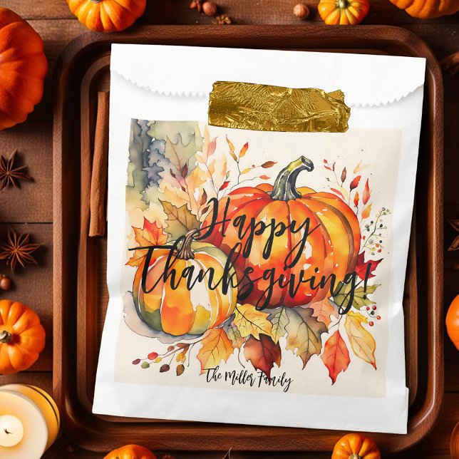Watercolor Pumpkin Autumn Leaves Thanksgivin Favour Bags (Creator Uploaded)