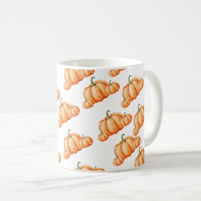 Watercolor Pumpkin Autumn Pattern Coffee Mug (Front Right)