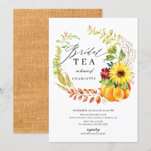 Watercolor Pumpkin Autumn Wreath Bridal Shower Tea Invitation