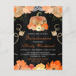 Watercolor Pumpkin Autumnal Flowers Quinceanera Postcard
