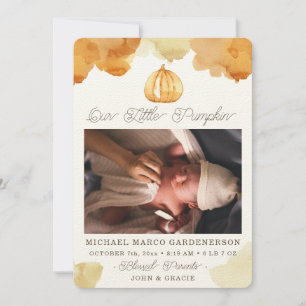 Watercolor Pumpkin Baby  Announcement