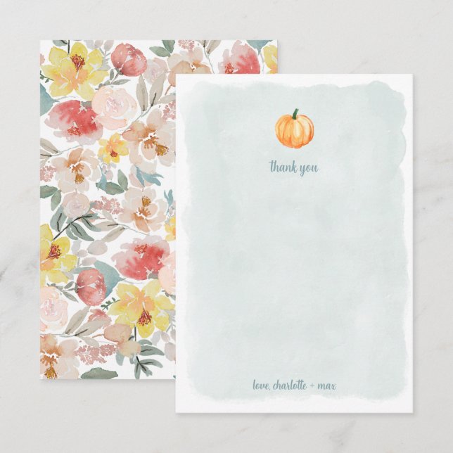Watercolor pumpkin baby shower thank you (Front/Back)