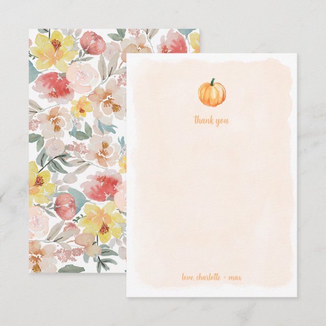 Watercolor pumpkin baby shower thank you card (Front/Back)