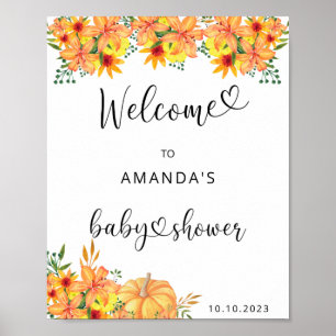 Watercolor PUMPKIN baby shower welcome Poster