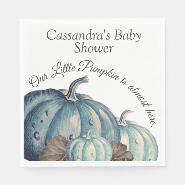 Watercolor Pumpkin Blue n White Baby Shower Napkin (Front)