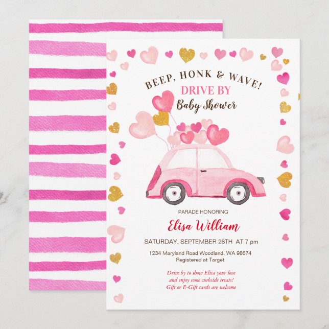 Watercolor Pumpkin Blue Truck Drive By Baby Shower Invitation (Front/Back)