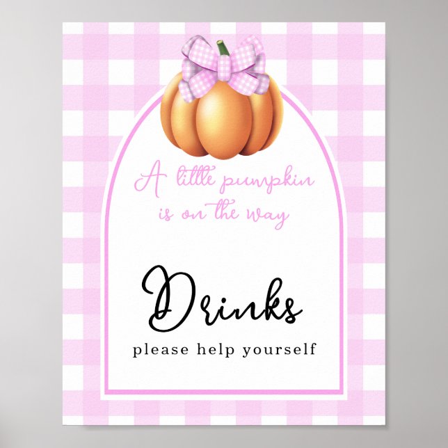 Watercolor pumpkin bow arch baby shower Drinks Poster (Front)
