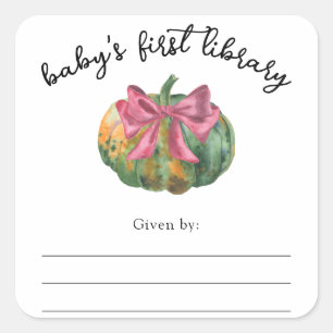 Watercolor pumpkin bow Baby Shower bookplate Square Sticker