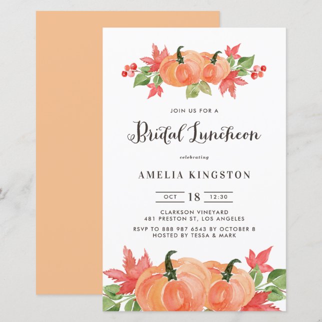 Watercolor Pumpkin Bridal Luncheon Invitatation (Front/Back)